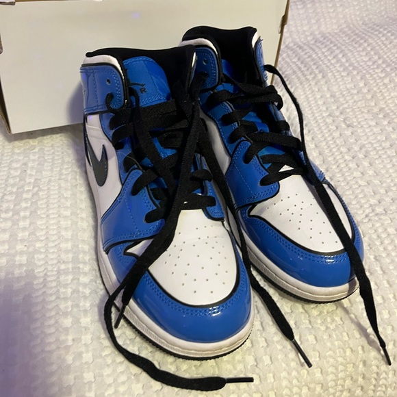 Patent Leather Royal Blue Jordan Mids - Picture 4 of 5